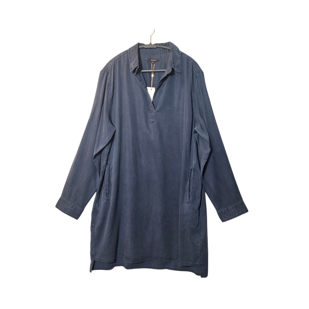 Quince Vintage Wash Tencel Roll Sleeve Tunic Dress Navy Blue XL Quiet Luxury NWT